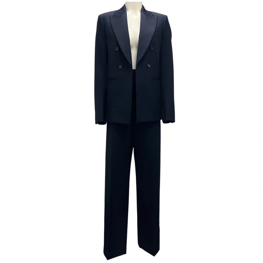 BOTTEGA VENETA NAVY TAILORED WOOL JACKET AND PANTS SUIT SET